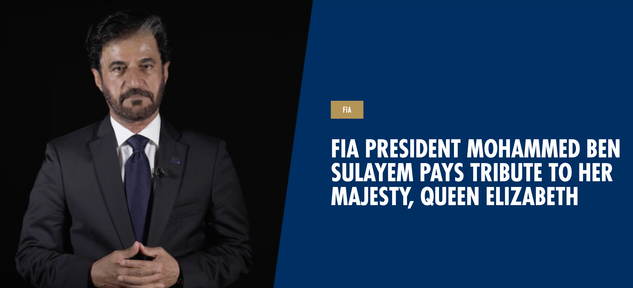 FIA-Banner mit Elizabeth-Huldigung des FIA-Präsidenten Mohammed Ben Sulayem, 2022 